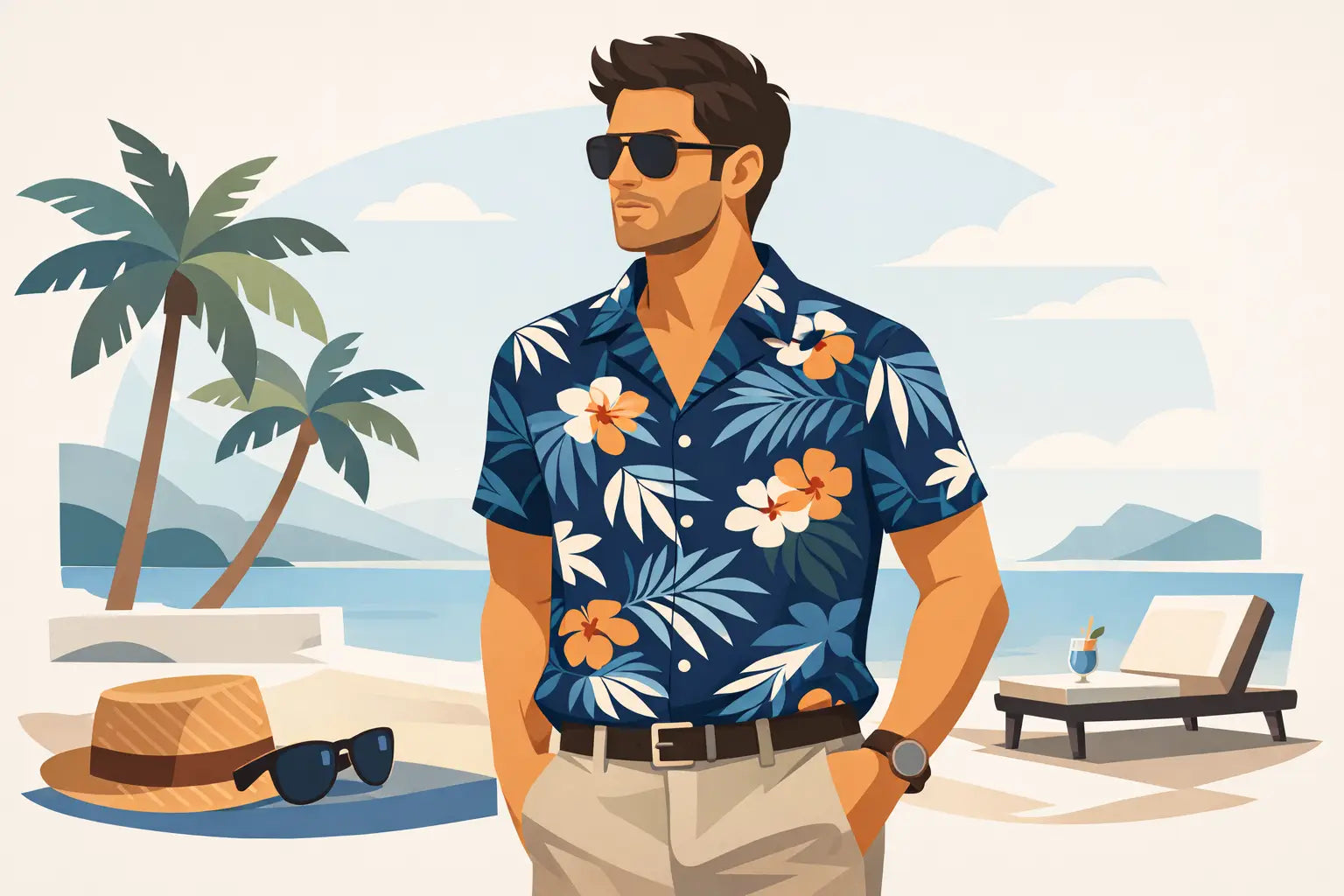 Men's Tropical Print Button Down, Styled Right