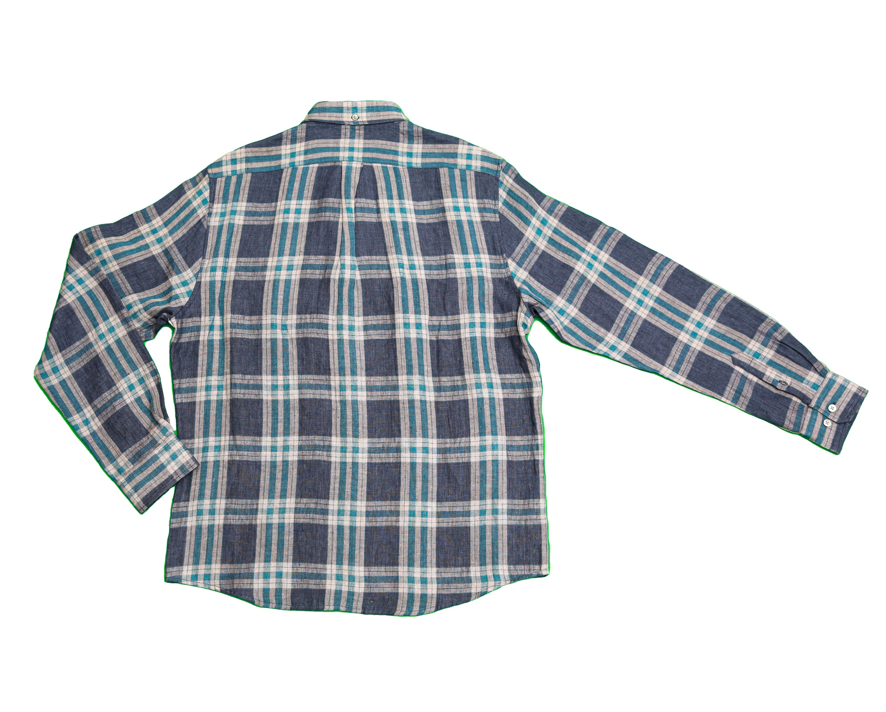 बोल्ड एंड बेसिक्स नेवी टील प्लेड लिनन शर्ट