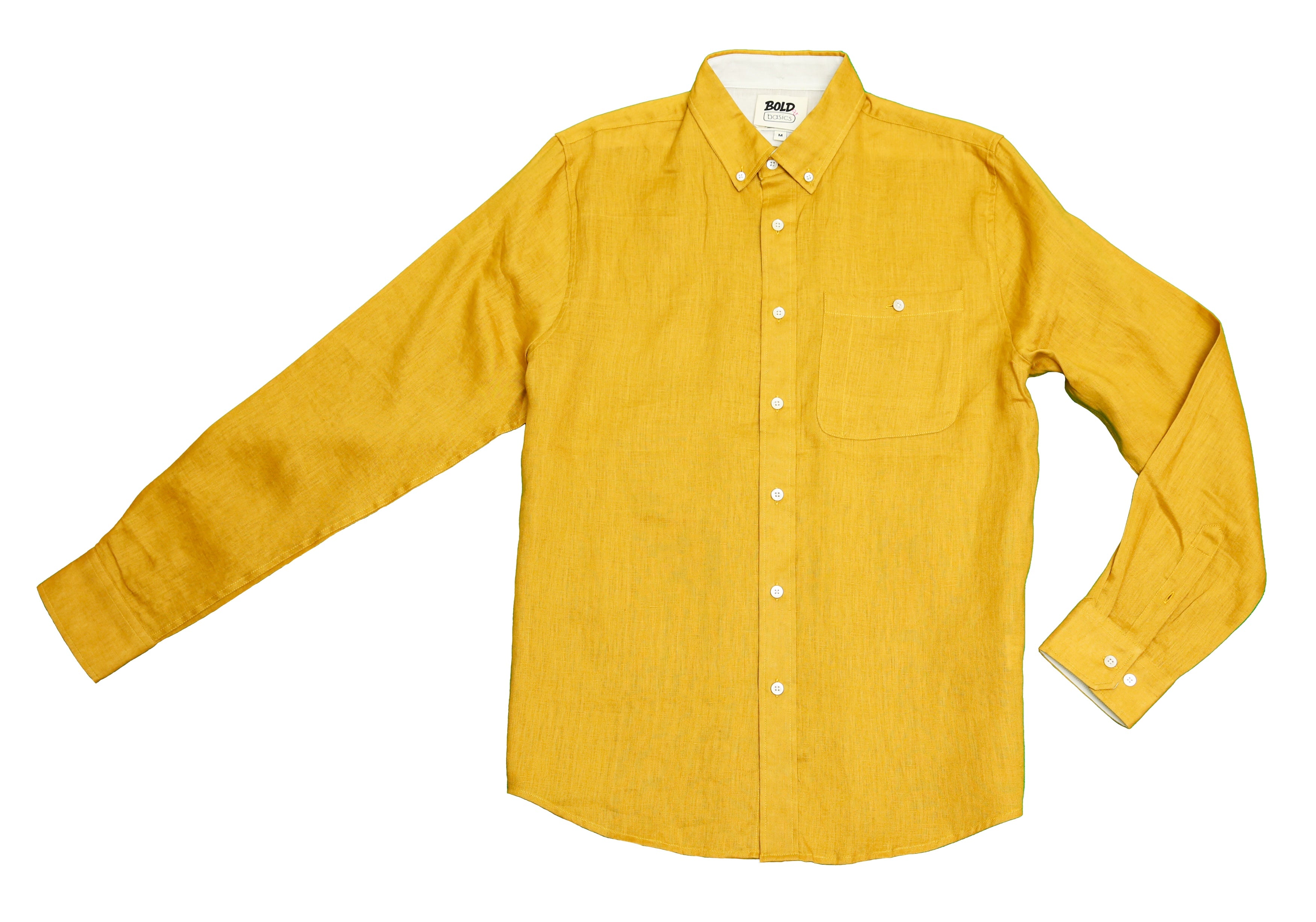 बोल्ड एंड बेसिक्स मस्टर्ड सॉलिड लिनन शर्ट