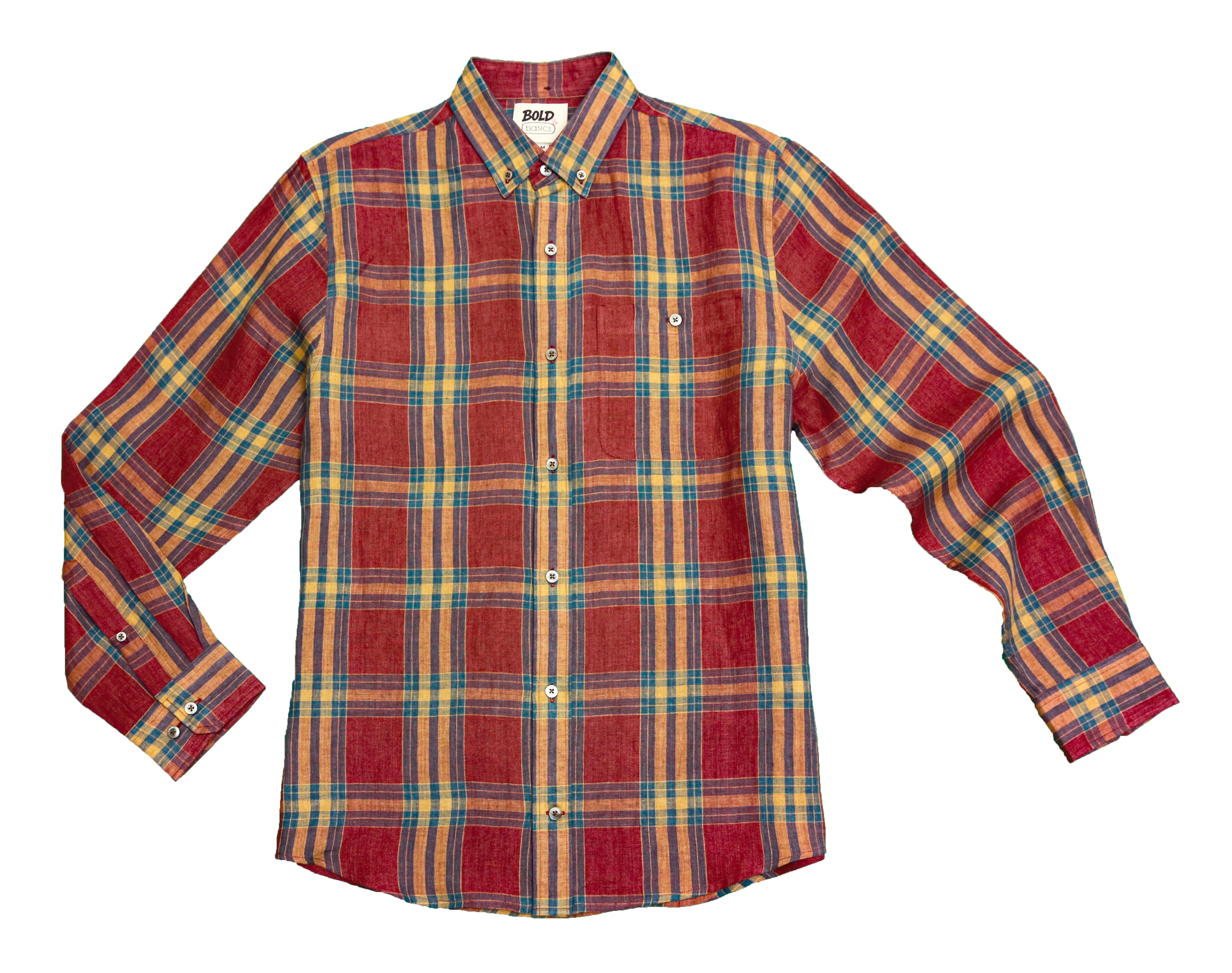 Brick Red Multi-Check Linen Shirt