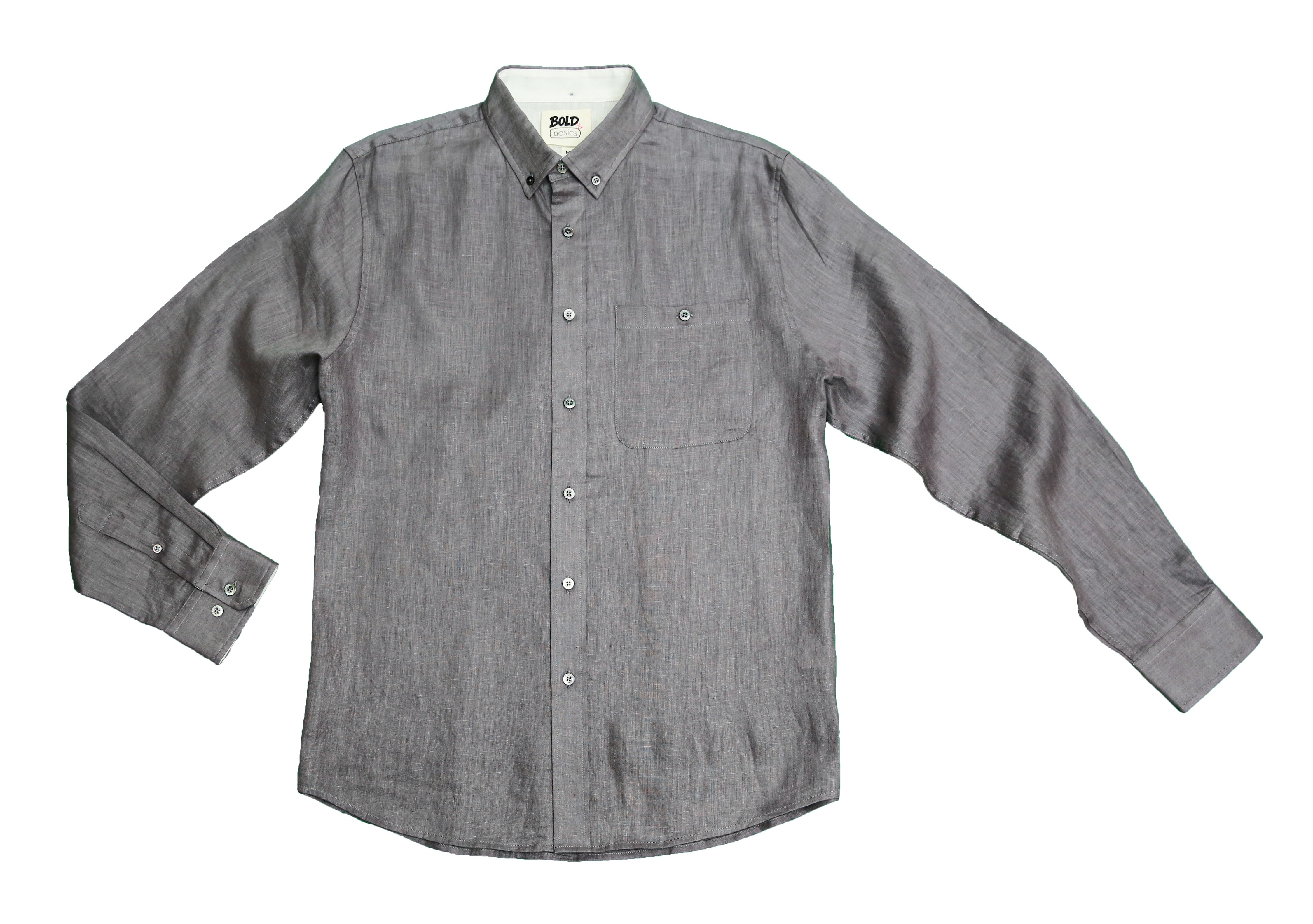 Bold&Basics Charcoal Grey Solid Linen Shirt