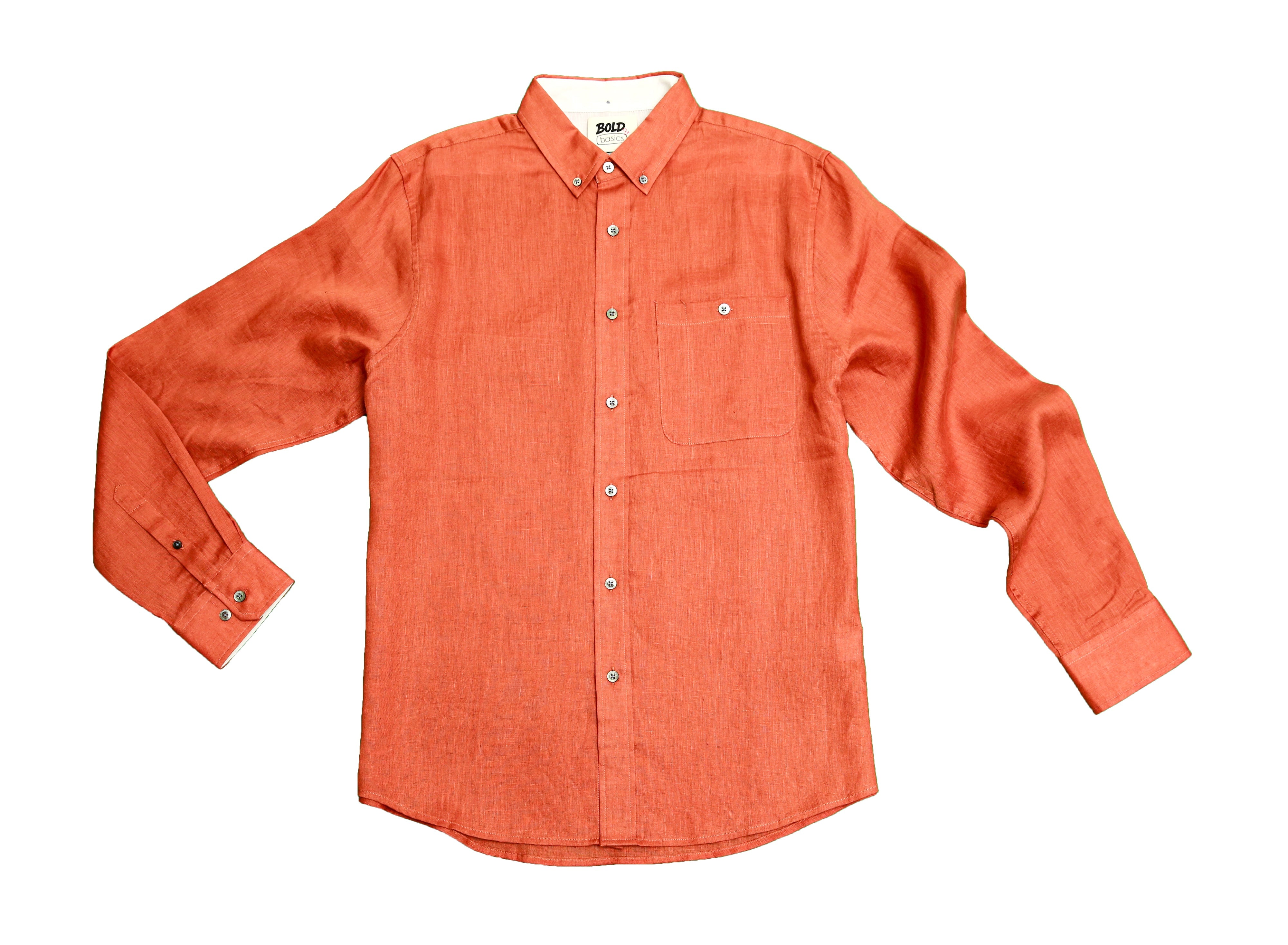 बोल्ड एंड बेसिक्स टेराकोटा सॉलिड लिनन शर्ट