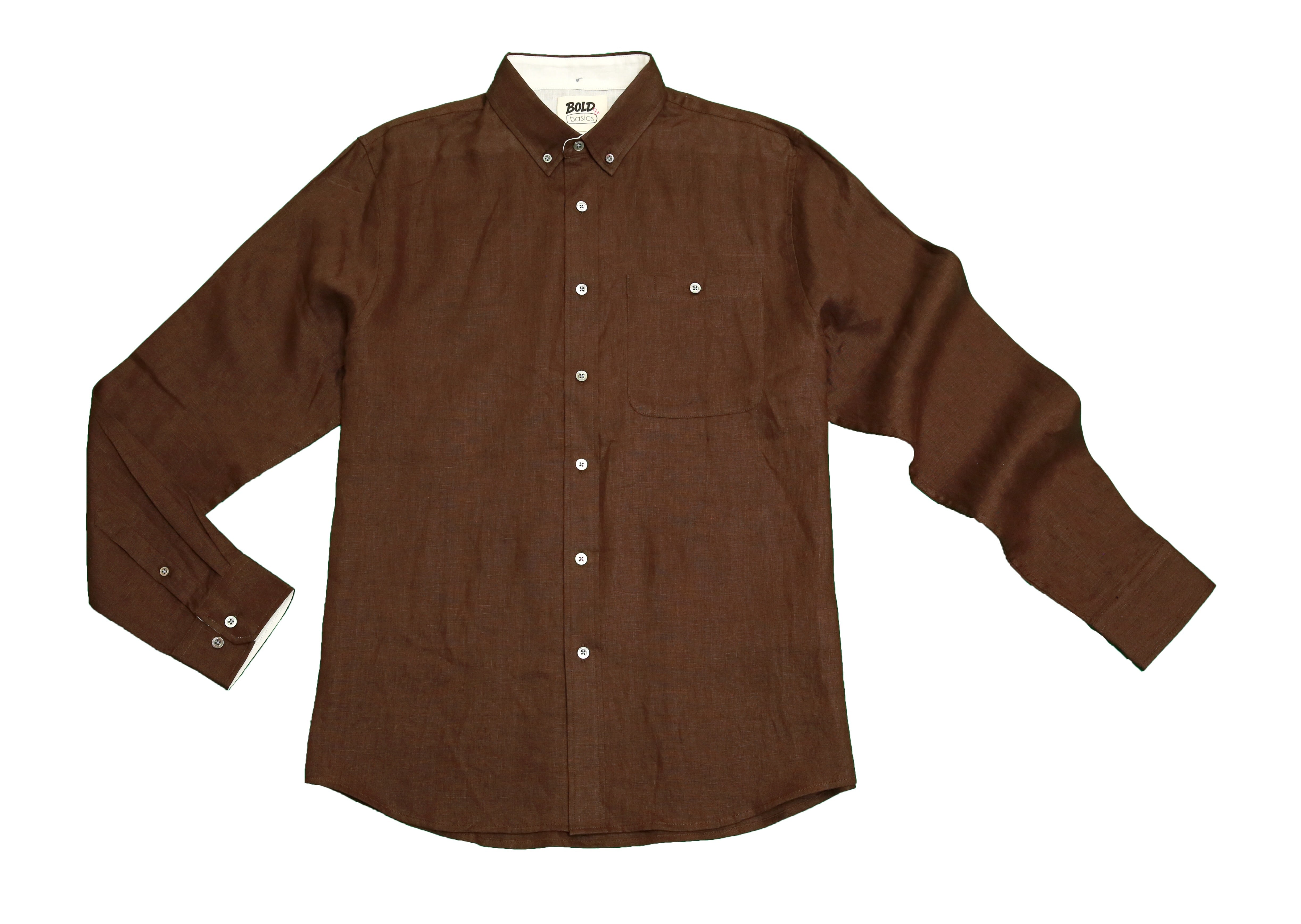 बोल्ड एंड बेसिक्स वॉलनट ब्राउन सॉलिड लिनन शर्ट
