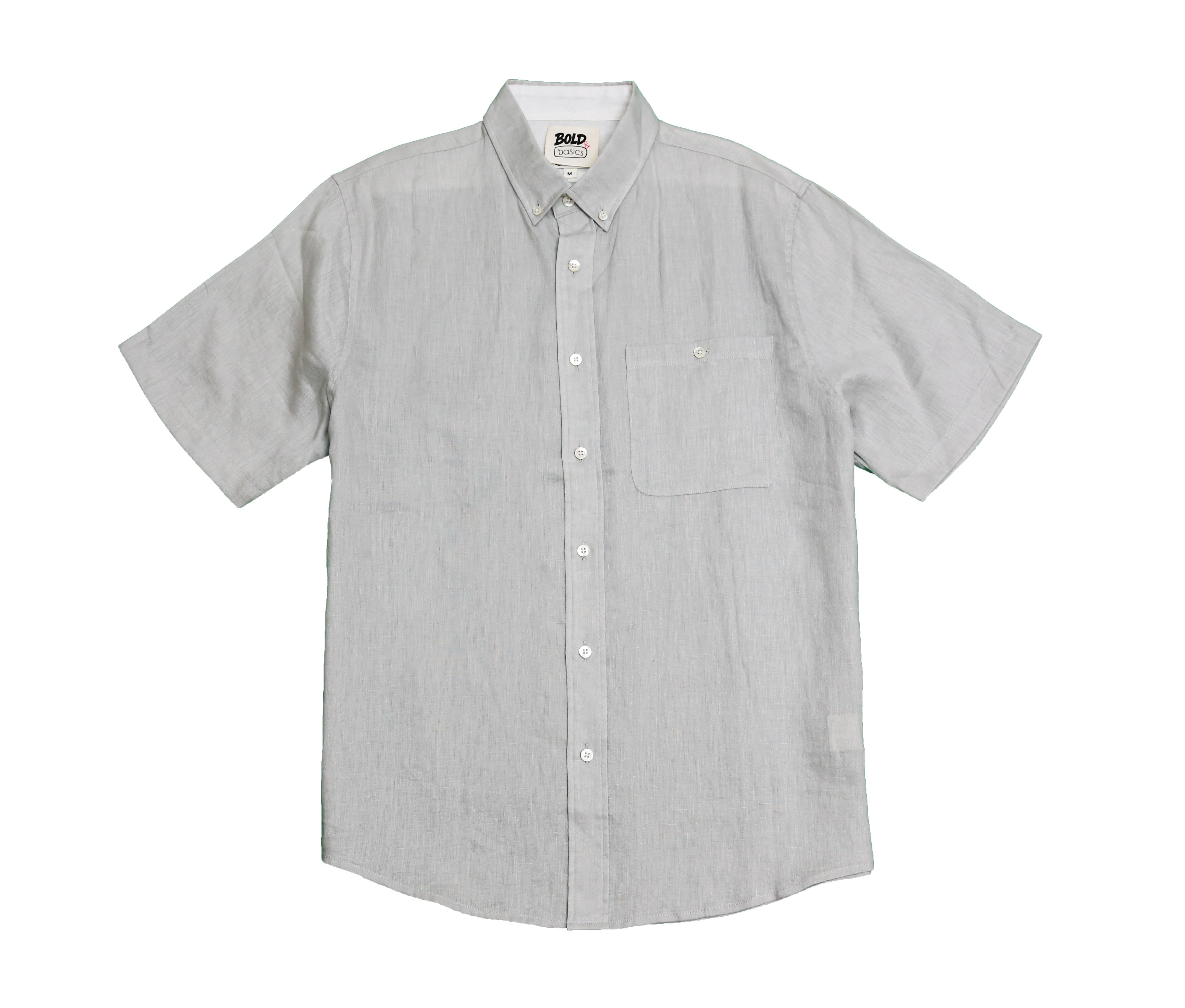 बोल्ड एंड बेसिक्स मिस्ट ग्रे सॉलिड लिनन शर्ट
