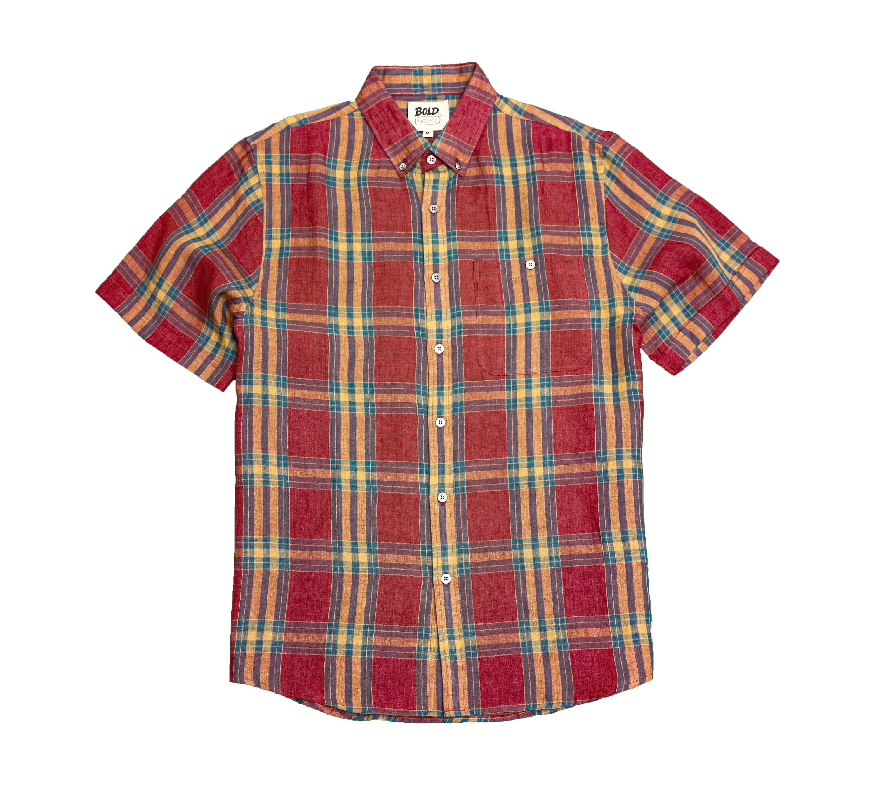Bold&Basics Brick Red Plaid Linen Shirt