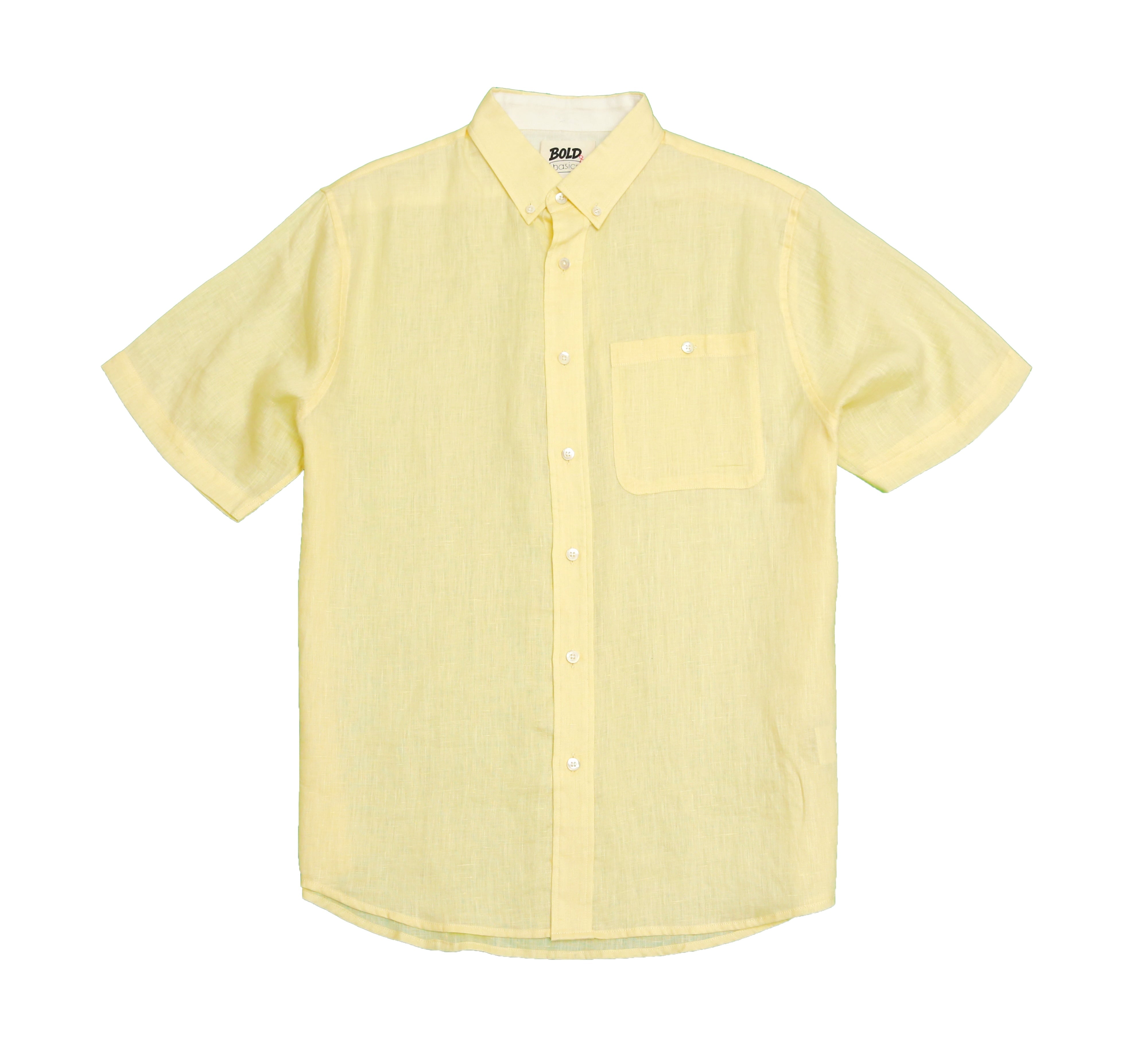 Bold&Basics Pastel Yellow Solid Linen Shirt