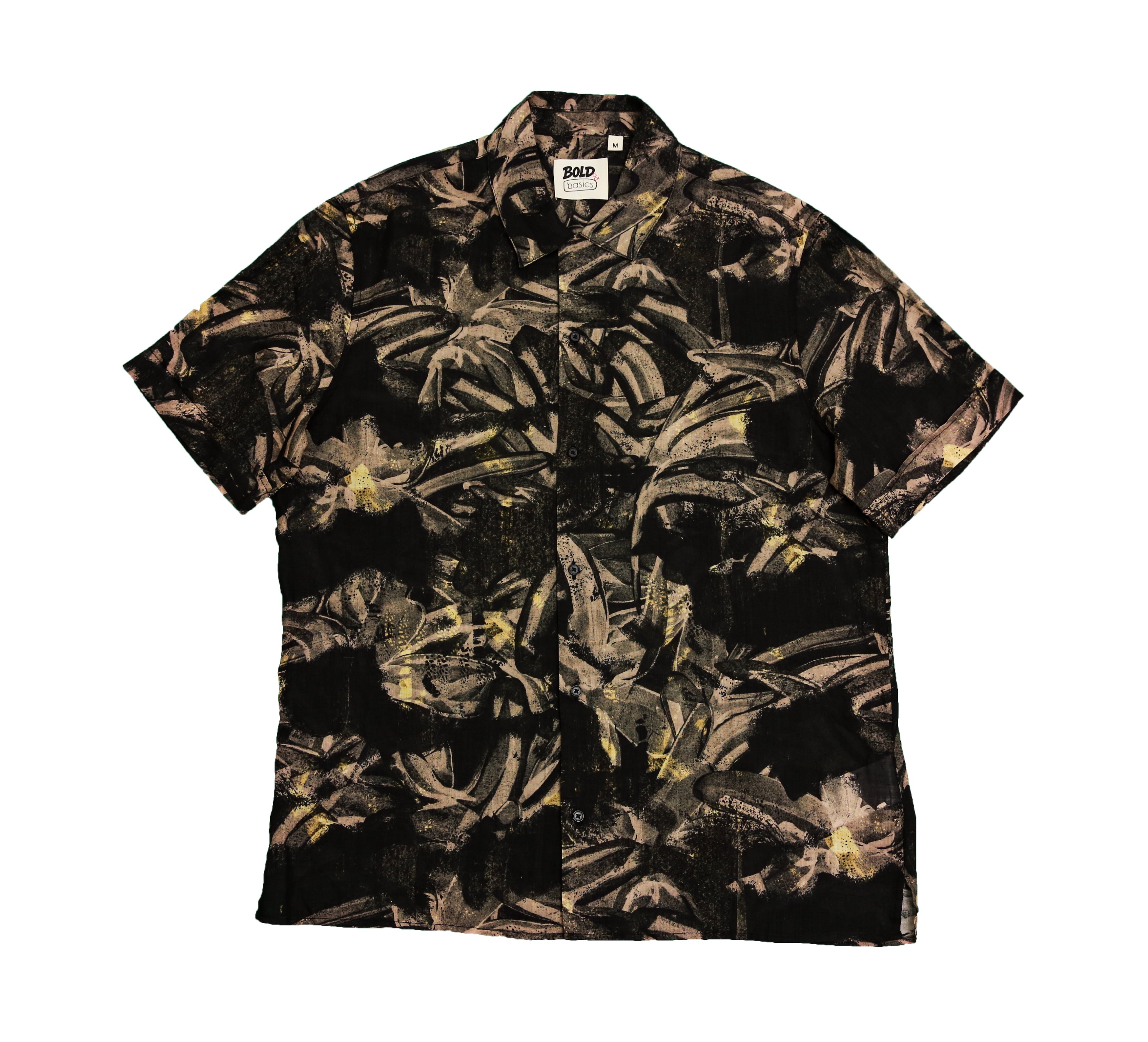 Bold&Basics Black Abstract Brushstroke Linen Shirt