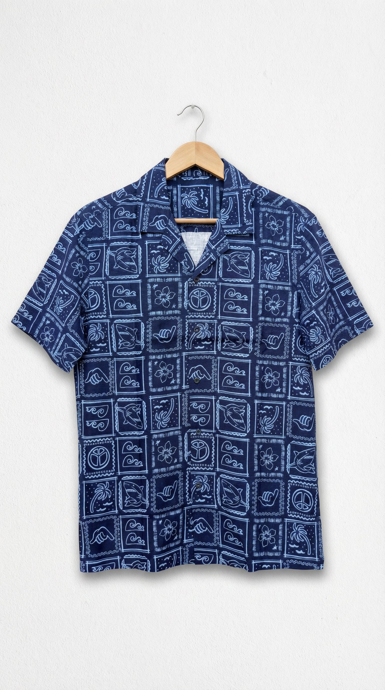 Navy Blue Hawaiian Shirt with Tropical Print