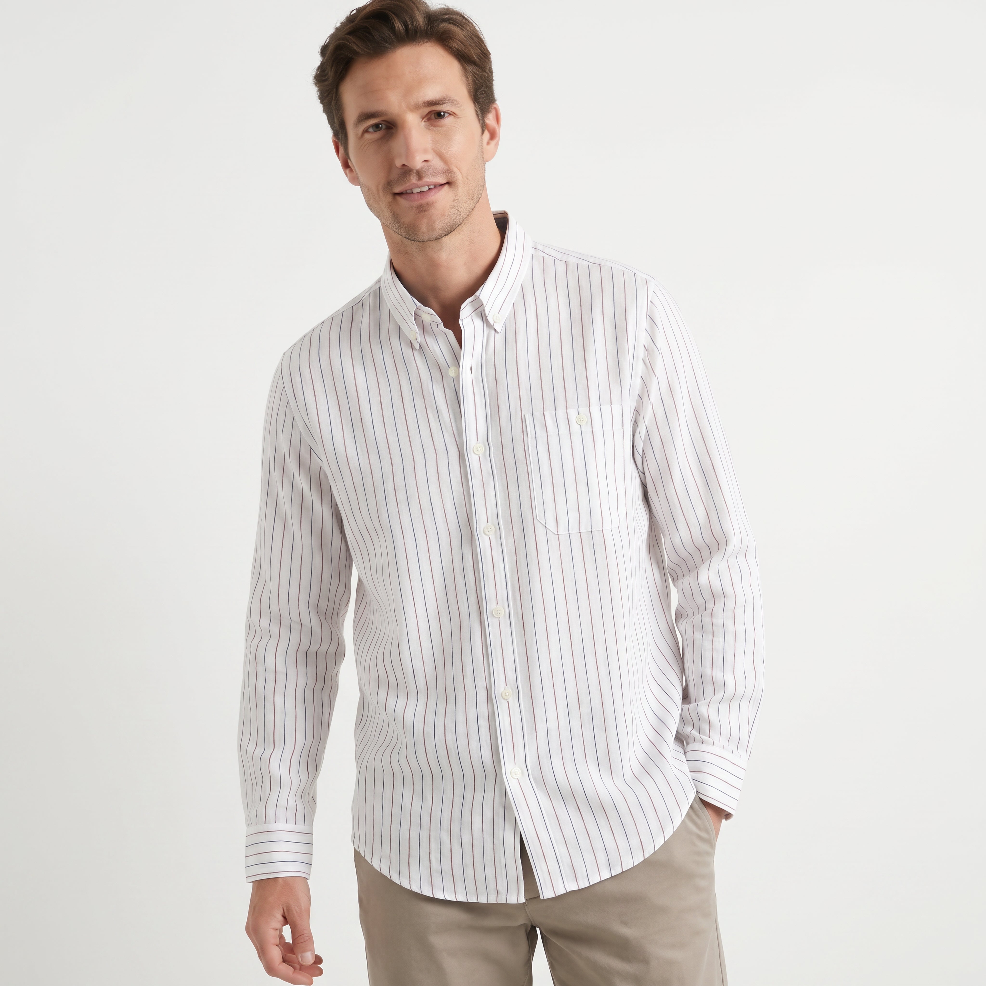 The Pinstripe Button-Down Linen Shirt