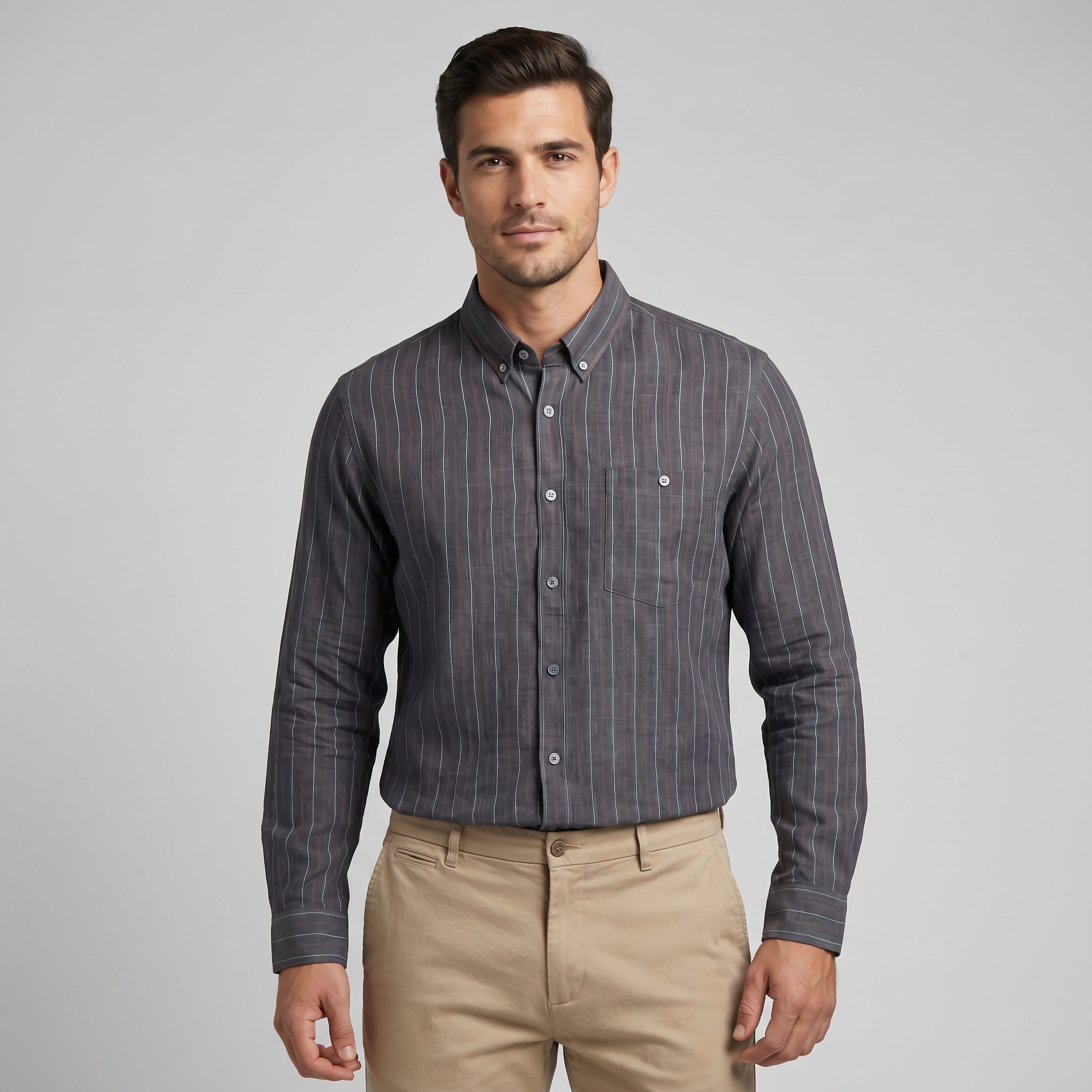 The Red Pinstripe Button-Down Linen Shirt