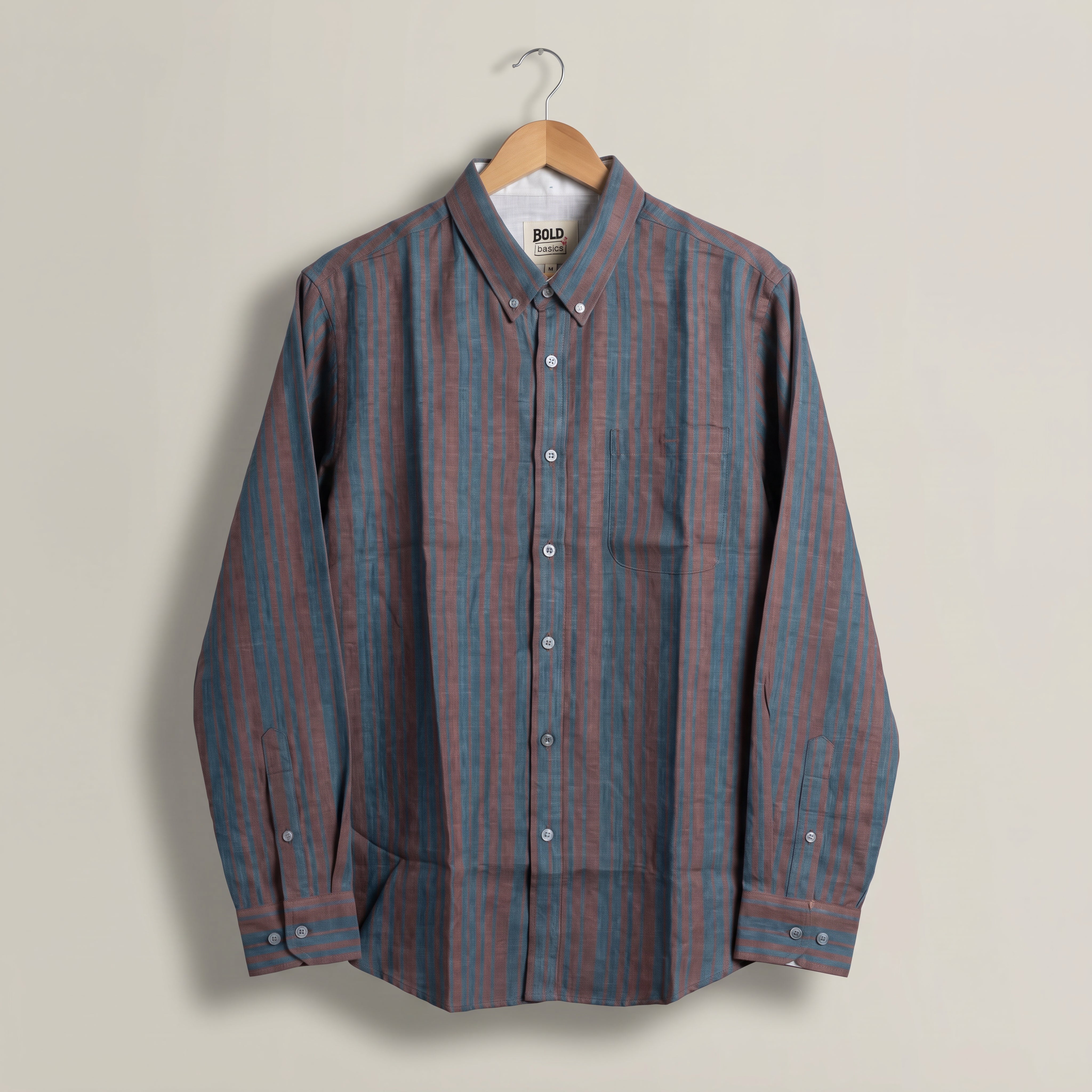 Vertical Stripe Button-Down Linen Shirt