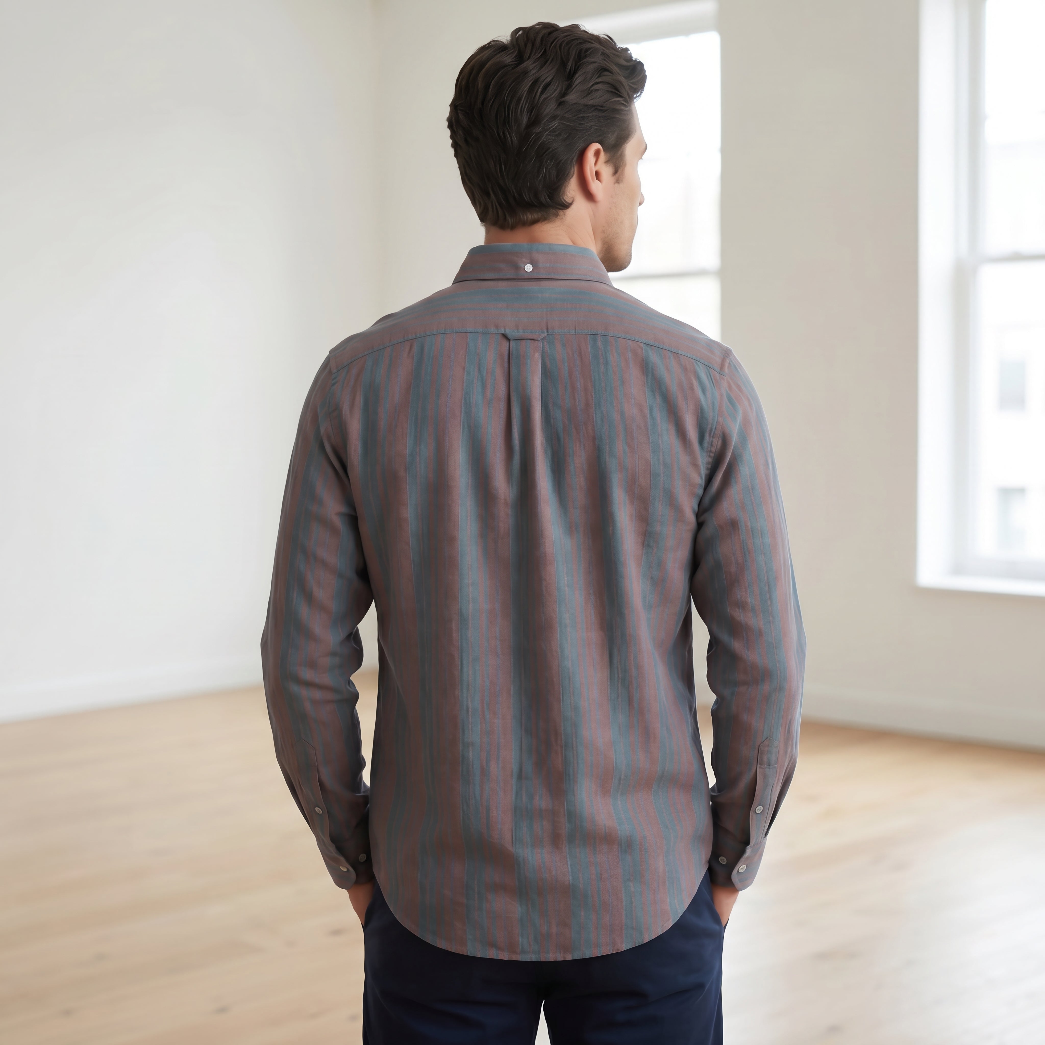 Vertical Stripe Button-Down Linen Shirt