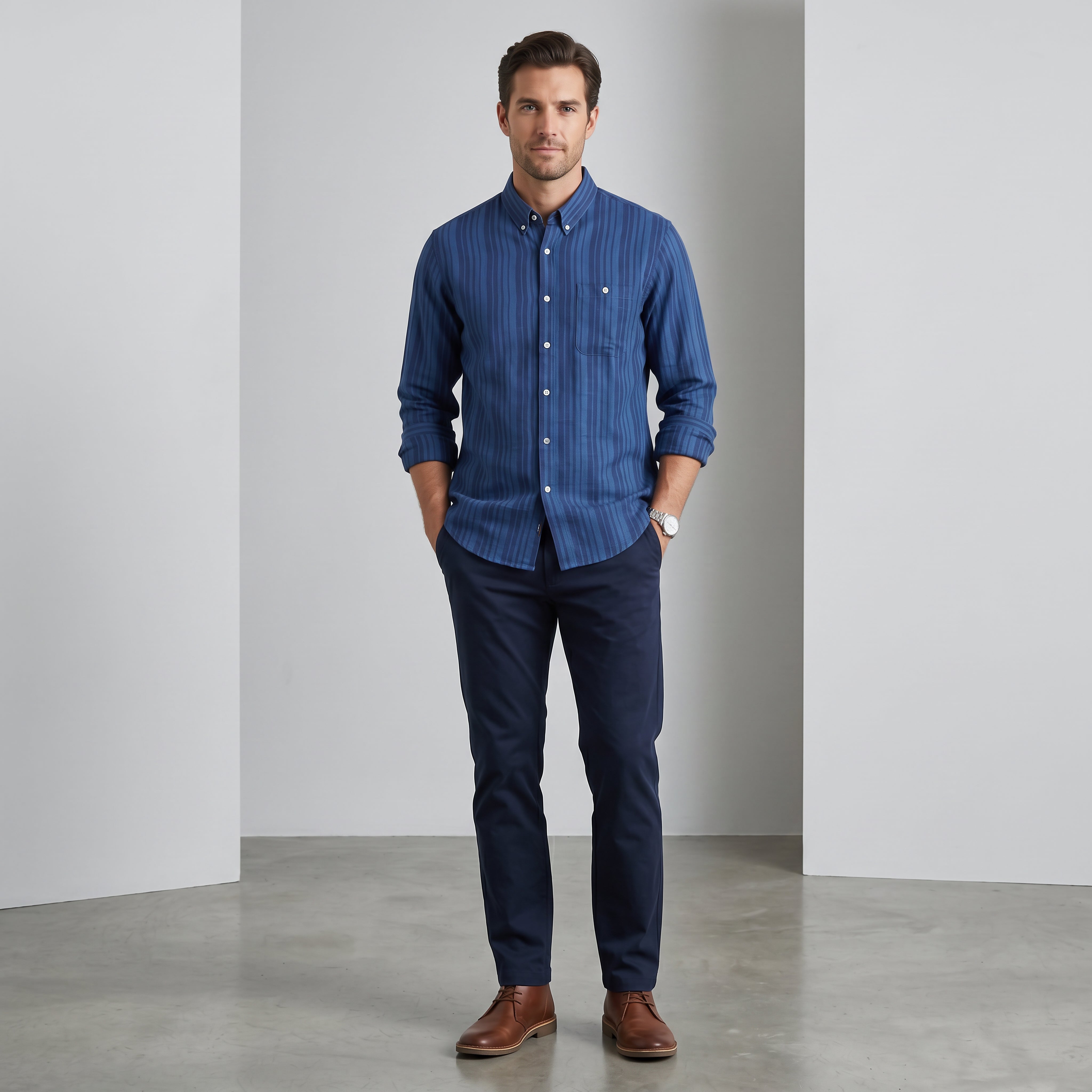 Midnight Blue Stripe Button-Down Shirt