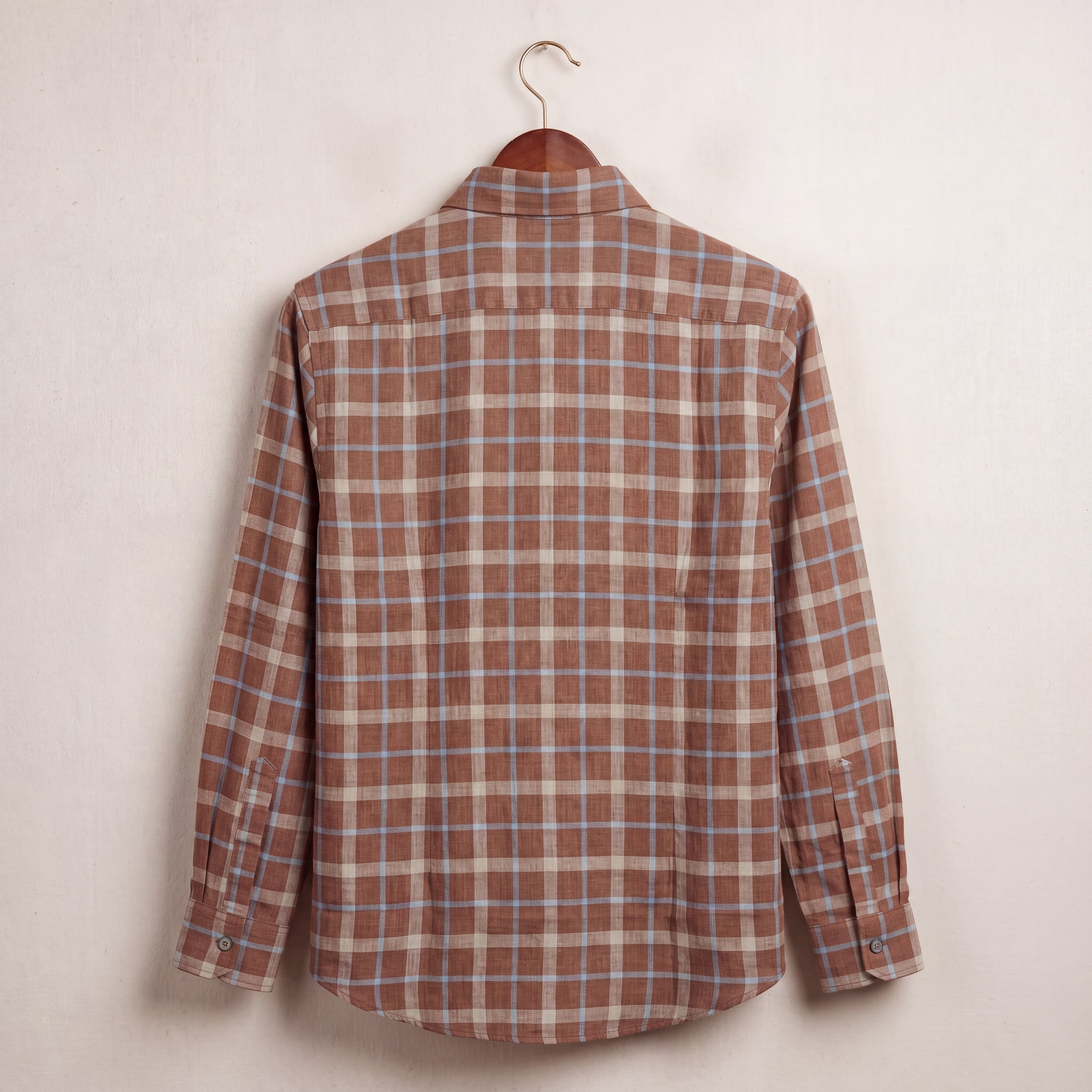 Warm Brown Plaid Button-Down Shirt