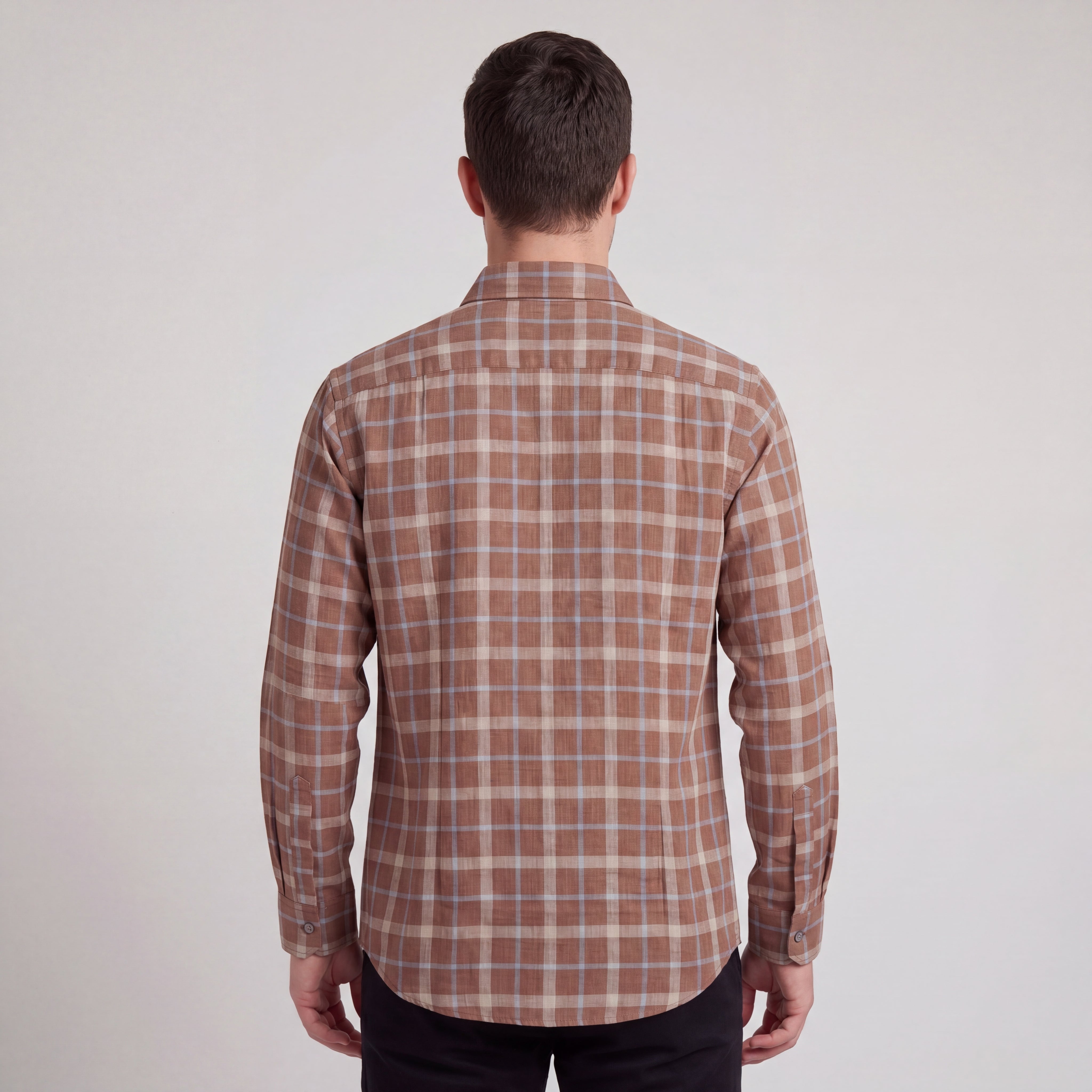 Warm Brown Plaid Button-Down Shirt