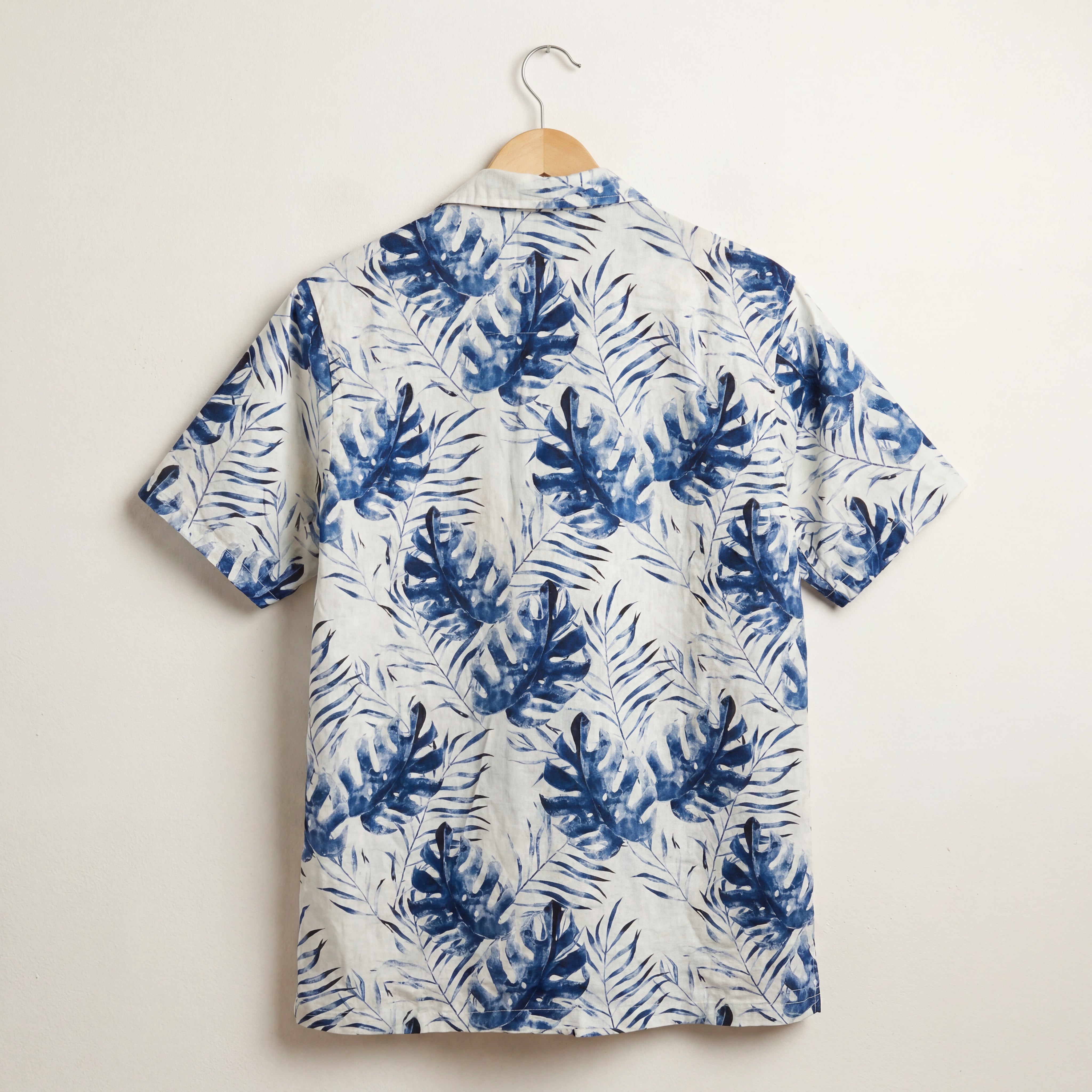 Indigo Leaf Print Short-Sleeve Shirt