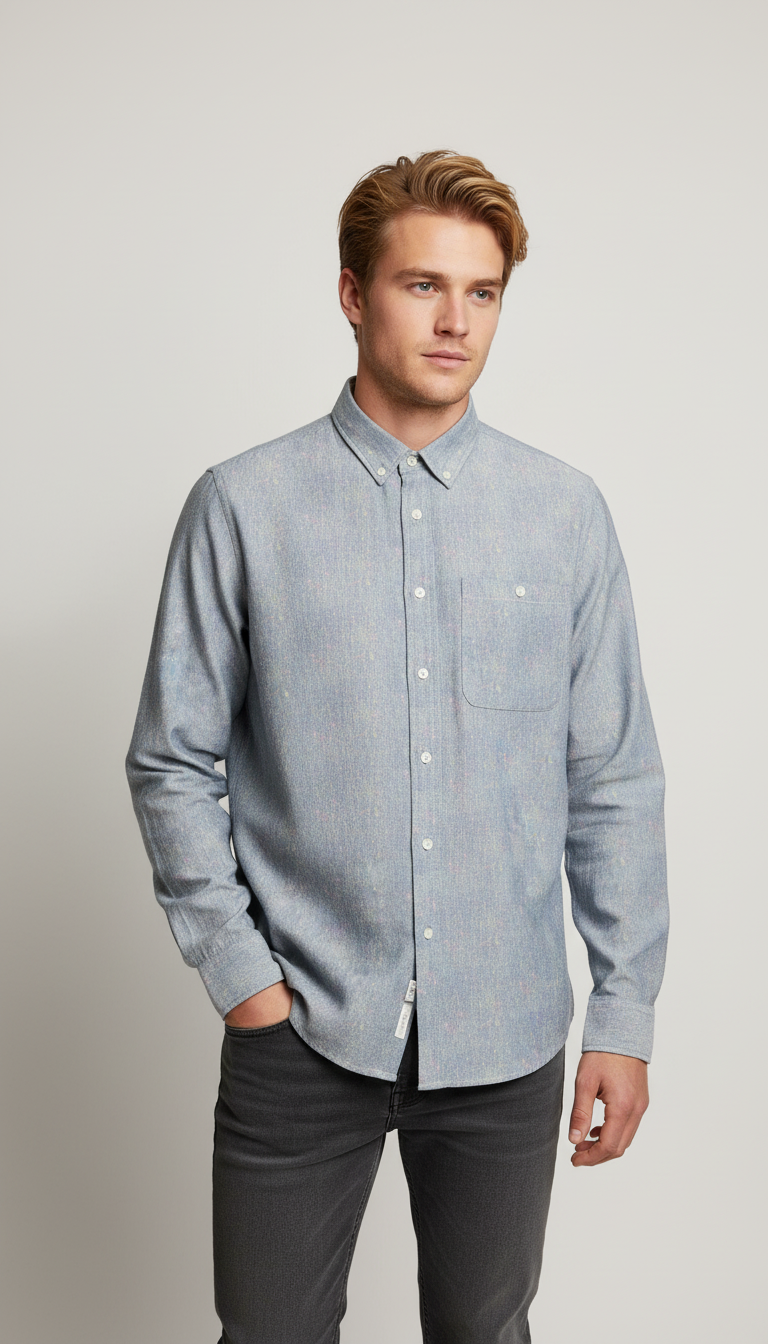 Bold&Basics Blue Flecked Linen Shirt