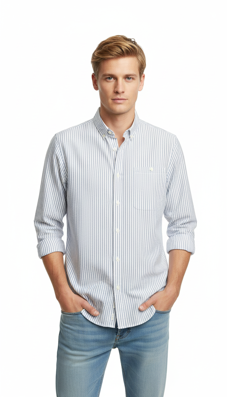 Bold&Basics Blue Pinstripe Linen Shirt
