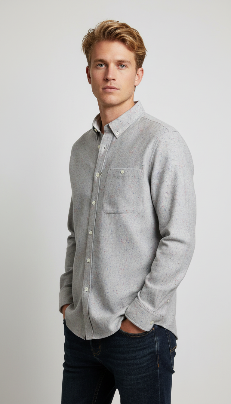 Bold&Basics Grey Flecked Linen Shirt