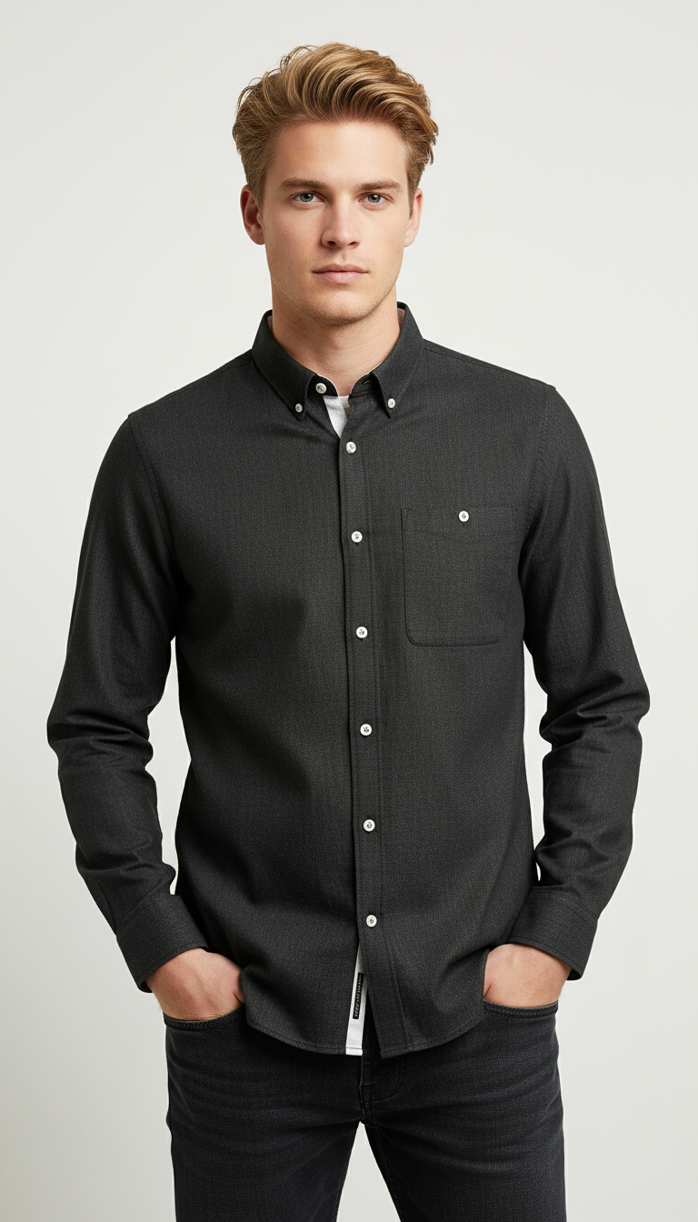 Bold&Basics Classic Black Linen Shirt
