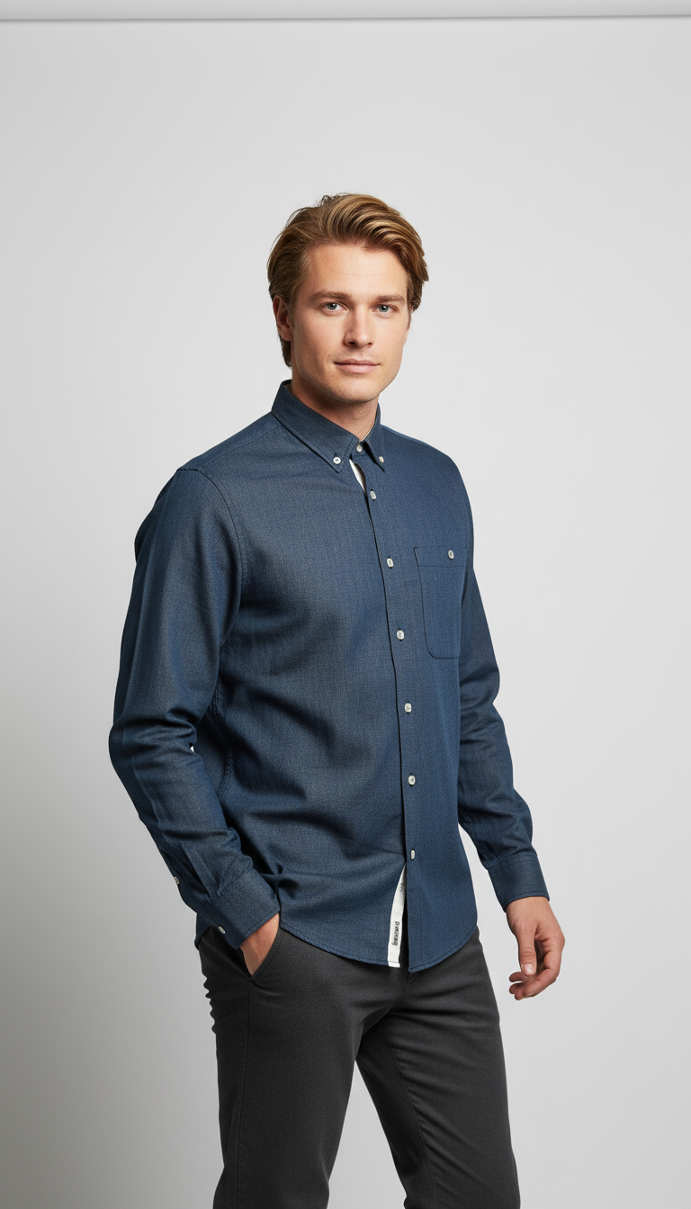 बोल्ड एंड बेसिक्स डीप इंडिगो सॉलिड लिनन शर्ट