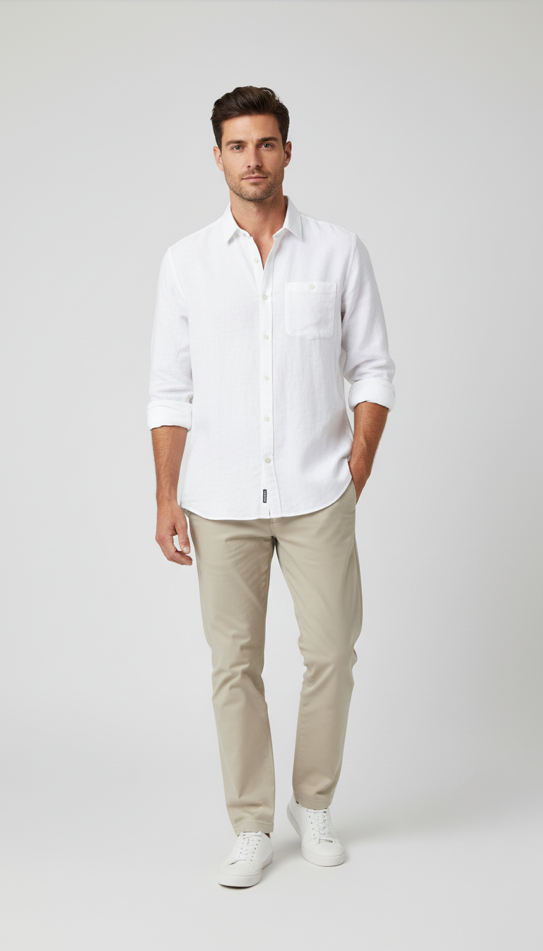 Bold&Basics Classic White Linen Shirt