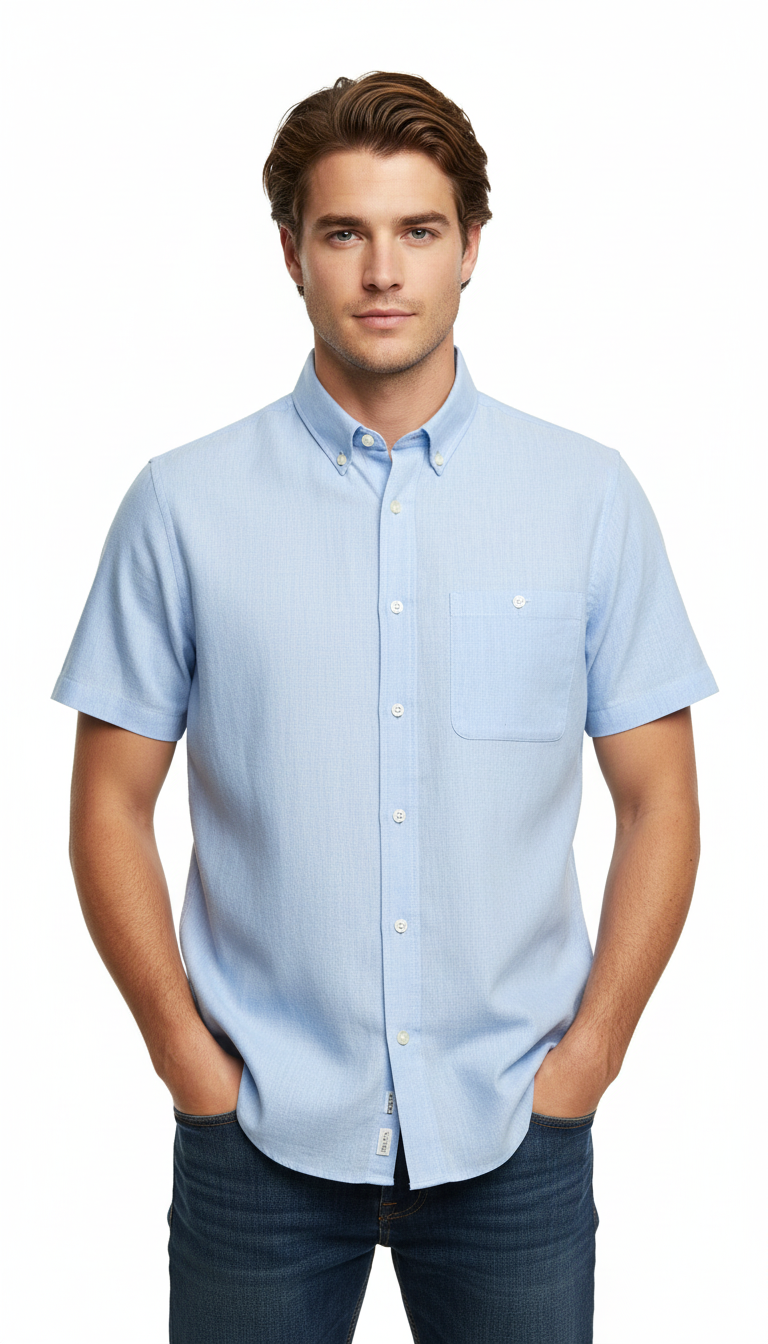 बोल्ड एंड बेसिक्स स्काई ब्लू सॉलिड लिनन शर्ट