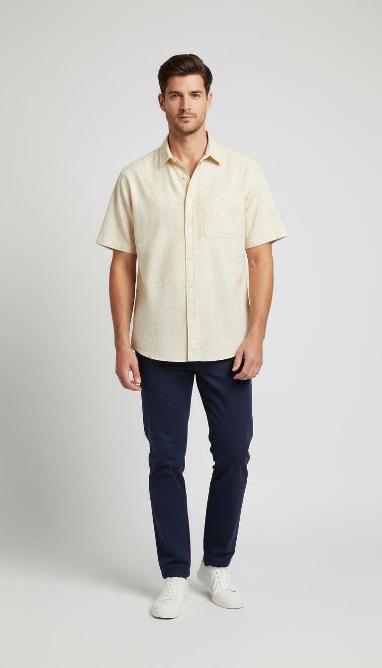 बोल्ड एंड बेसिक्स येलो फ्लेक्ड लिनन शर्ट