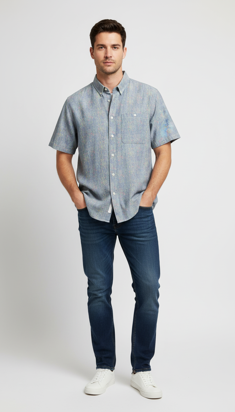 Bold&Basics Blue Flecked Linen Shirt