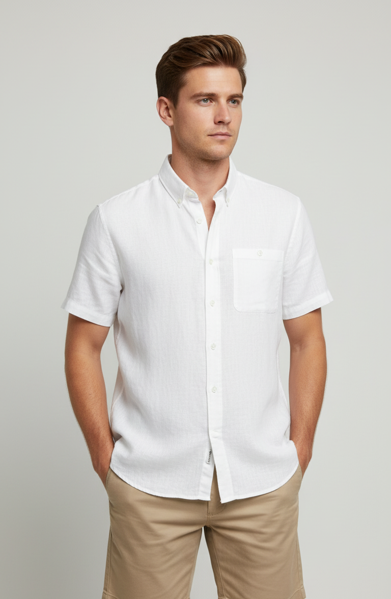 बोल्ड एंड बेसिक्स प्योर व्हाइट लिनन शर्ट