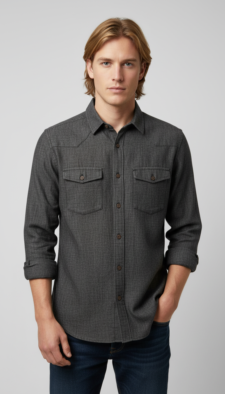 Bold&Basics Charcoal Field Linen Overshirt