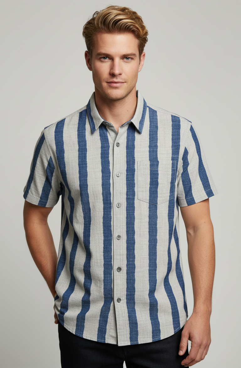 बोल्ड एंड बेसिक्स हार्बर कॉलम धारीदार शर्ट