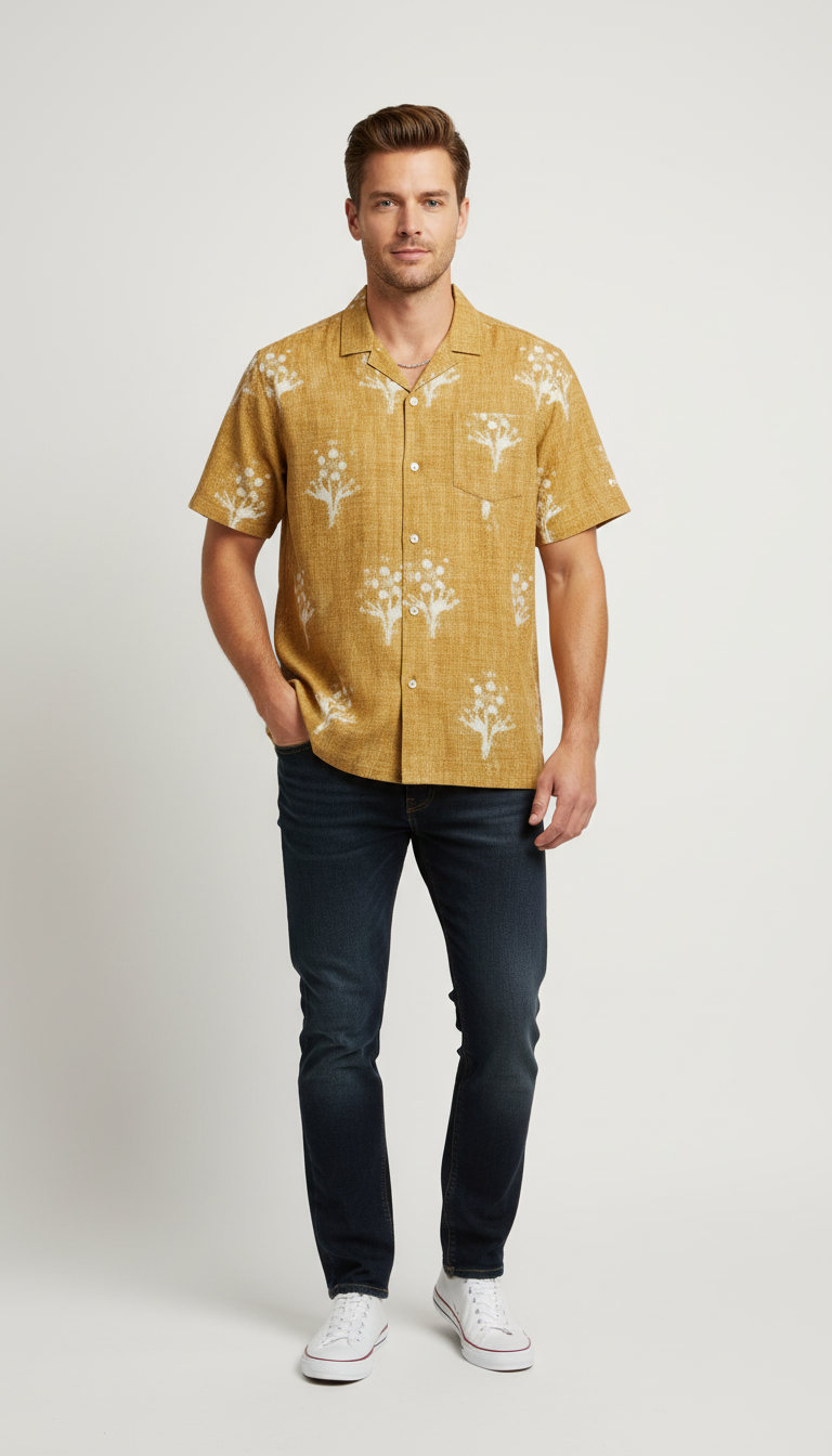 बोल्ड एंड बेसिक्स ओकर ब्लूम शर्ट