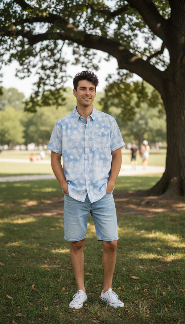 Bold&Basics Blue Daisy Mist Shirt