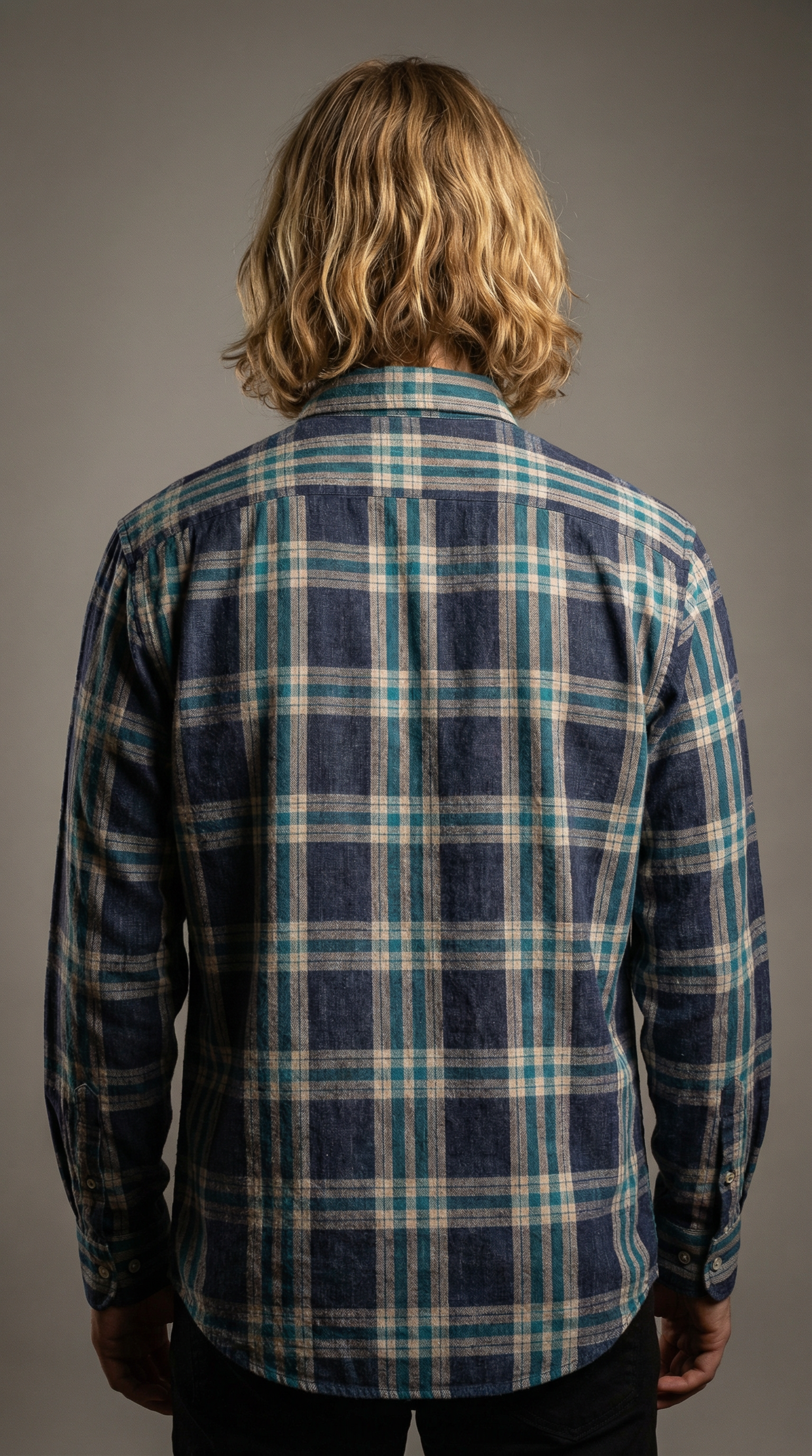 बोल्ड एंड बेसिक्स नेवी टील प्लेड लिनन शर्ट