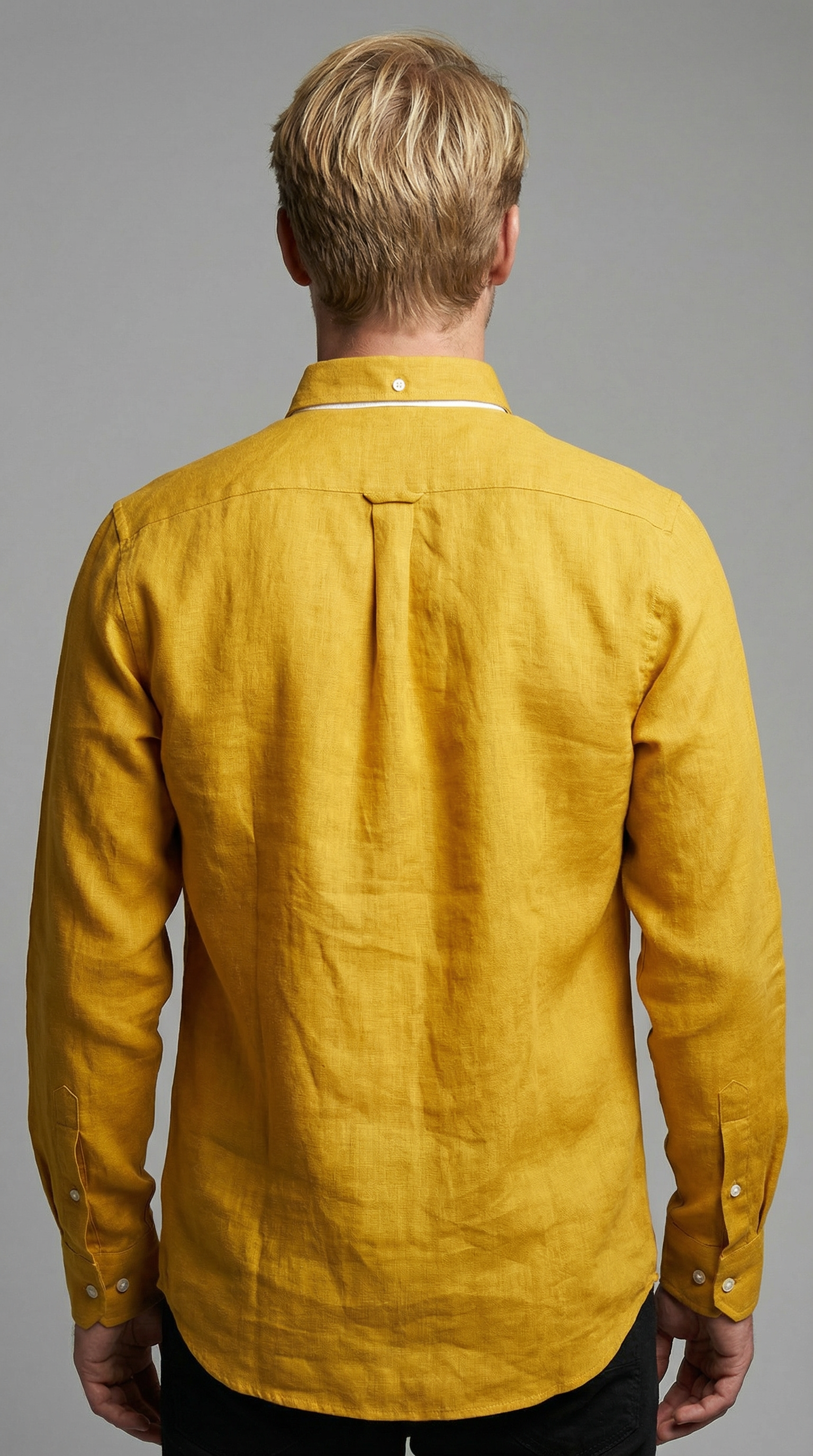 बोल्ड एंड बेसिक्स मस्टर्ड सॉलिड लिनन शर्ट