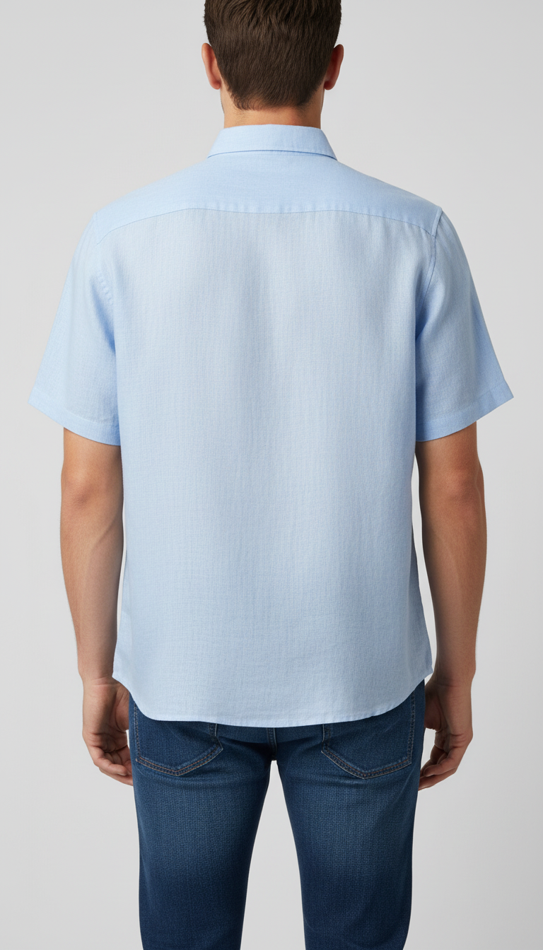 बोल्ड एंड बेसिक्स स्काई ब्लू सॉलिड लिनन शर्ट