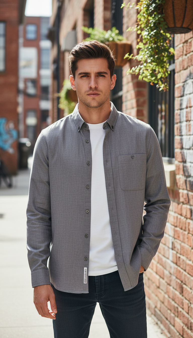 Bold&Basics Charcoal Grey Solid Linen Shirt