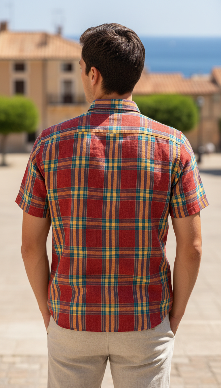 Bold&Basics Brick Red Plaid Linen Shirt