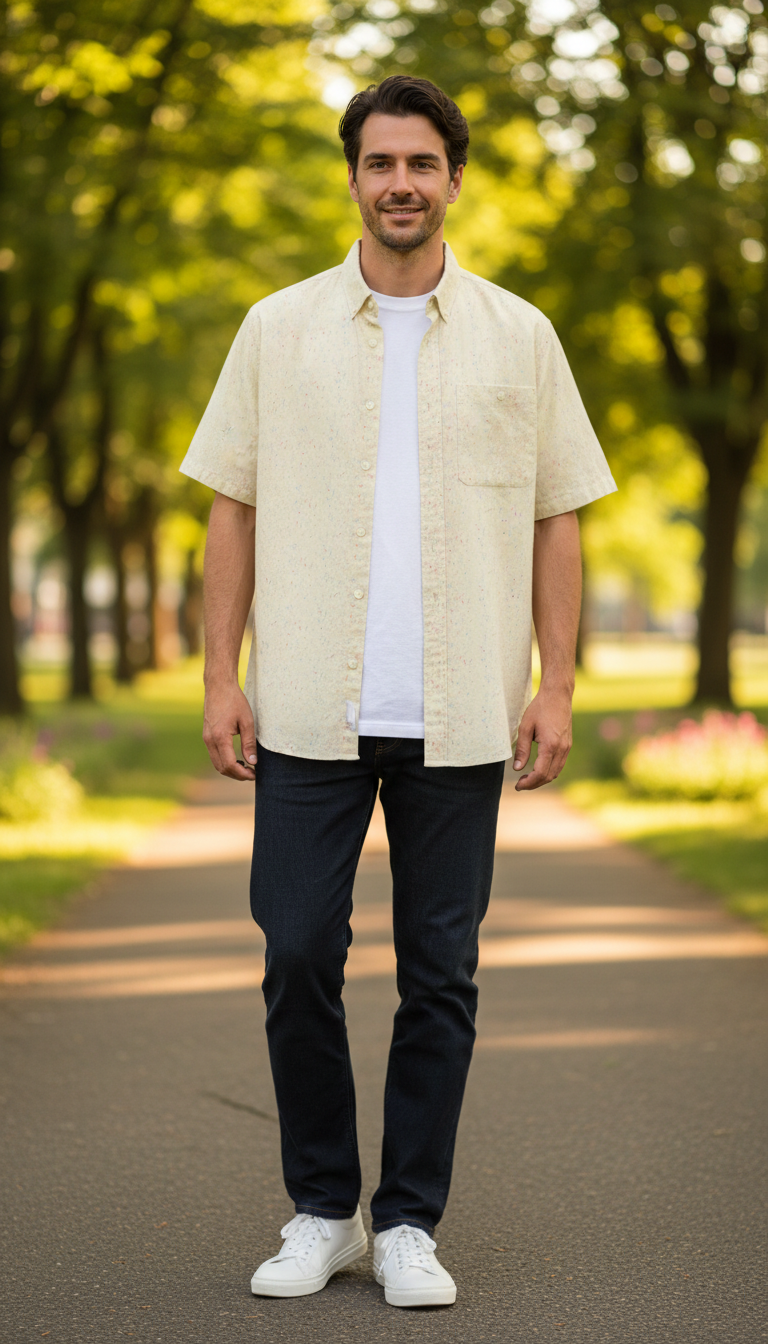 बोल्ड एंड बेसिक्स येलो फ्लेक्ड लिनन शर्ट