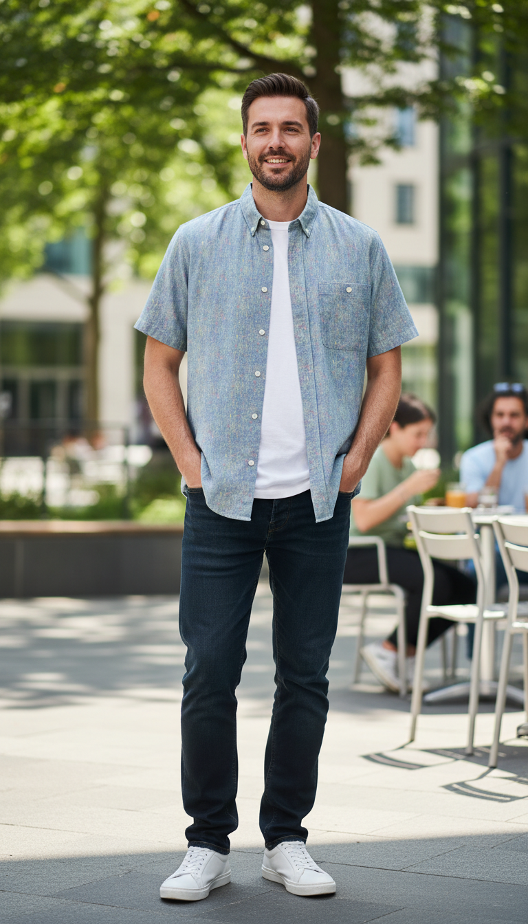 Bold&Basics Blue Flecked Linen Shirt