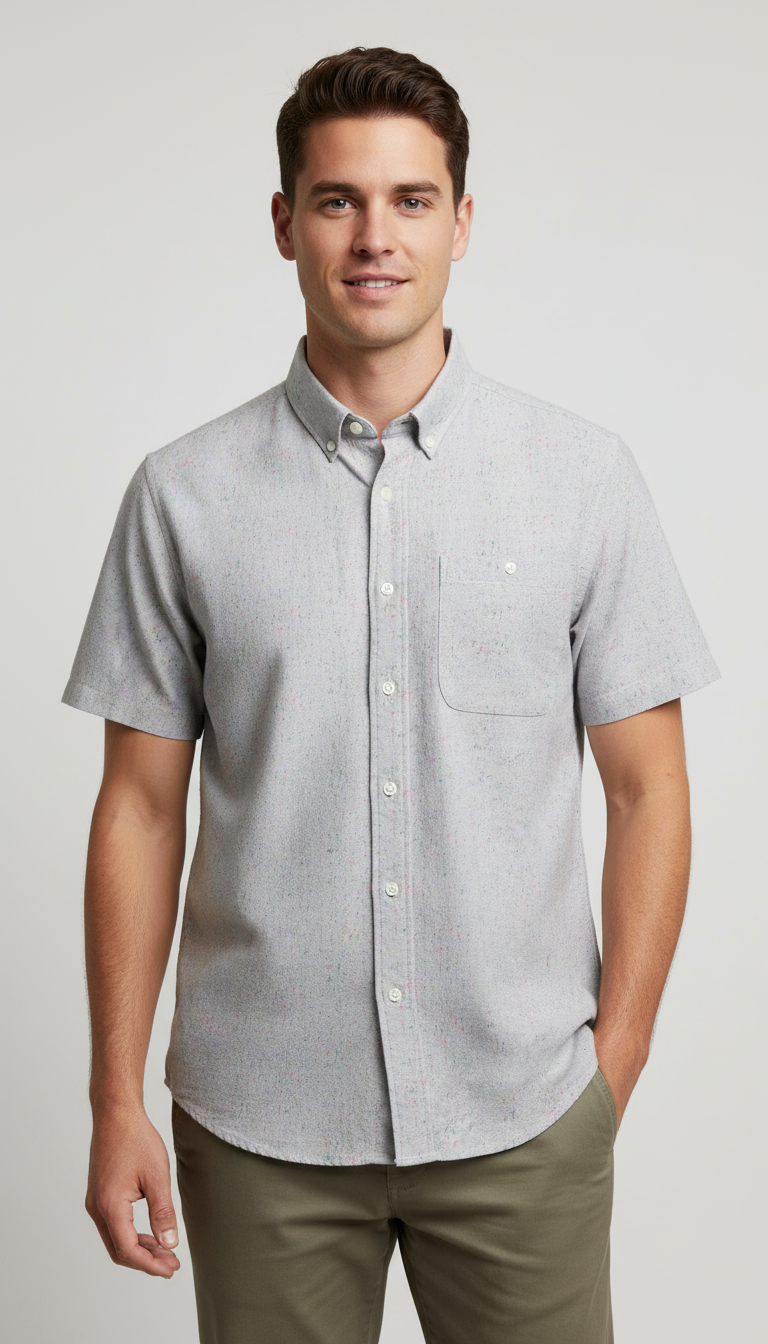 बोल्ड एंड बेसिक्स ग्रे फ्लेक्ड लिनन शर्ट