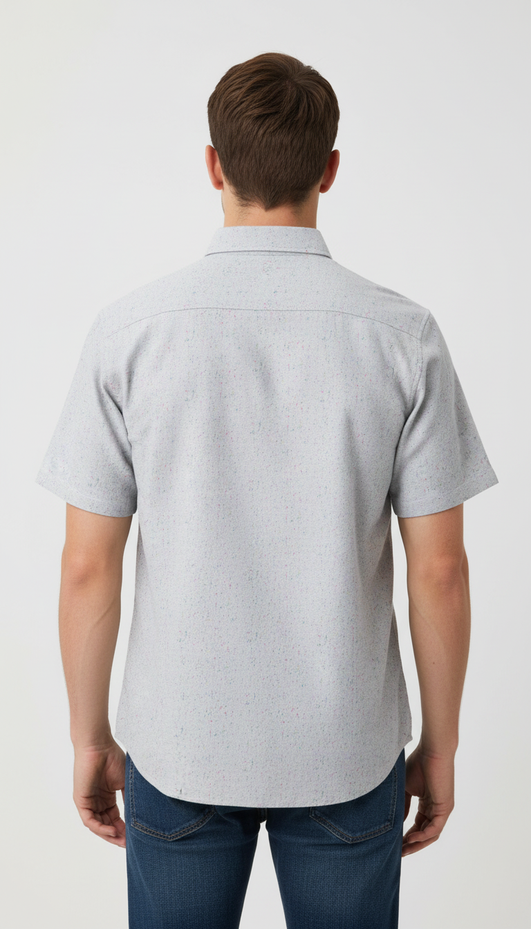 बोल्ड एंड बेसिक्स ग्रे फ्लेक्ड लिनन शर्ट